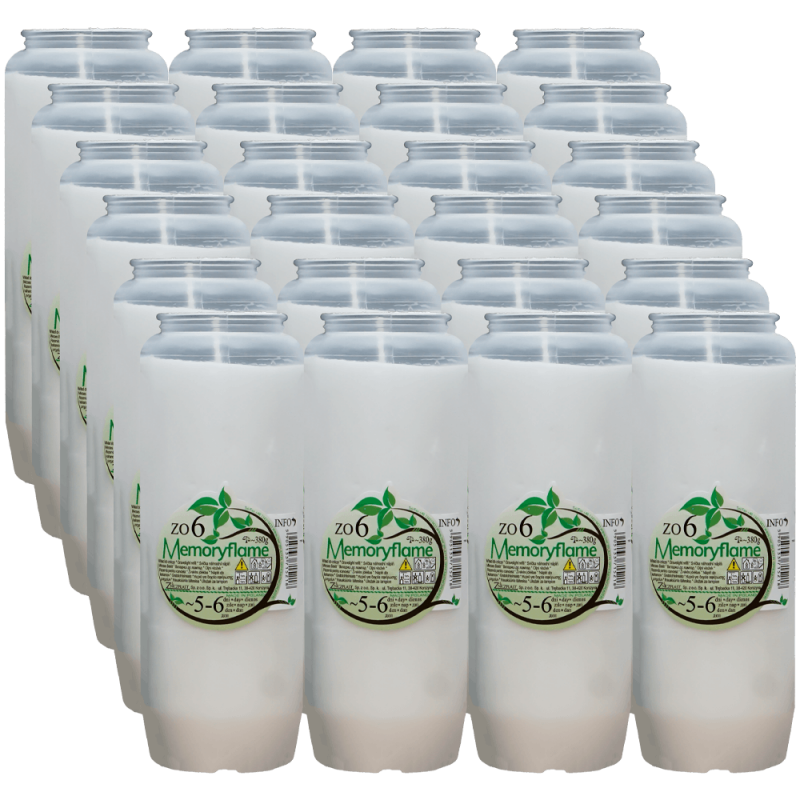 Set 24 candele albe cu ulei 6 zile pentru cimitir ZO6 Memoryflame 380 g Zniczplast